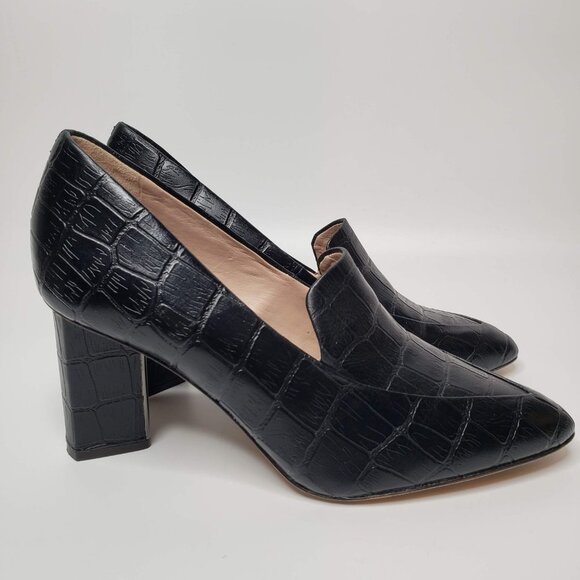 AD and Daughters Esmea Black Leather Croc Embossed Heels 7.5 - Picture 8 of 12